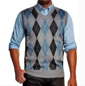 Chaps Gray Argyle Sweater Vest
